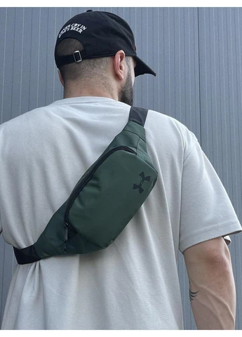 Чоловіча сумка бананка зелена Under Armour тканинна поясна через плече нагрудна спортивна брендова хакі для водіїв авто No Brand (401239839)