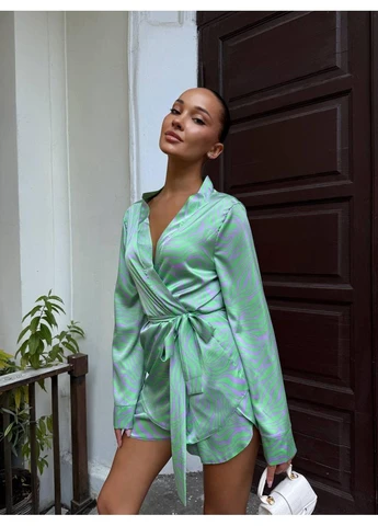 Зеленая вечерний рубашка No Brand