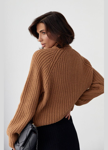 Коричневий зимовий жіночий светр із рукавами-регланами 4635 Lurex