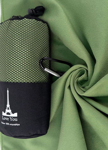 Дорожное спортивное полотенце 50х90 из микрофибры с чехлом Зеленое Love You однотонный зеленый