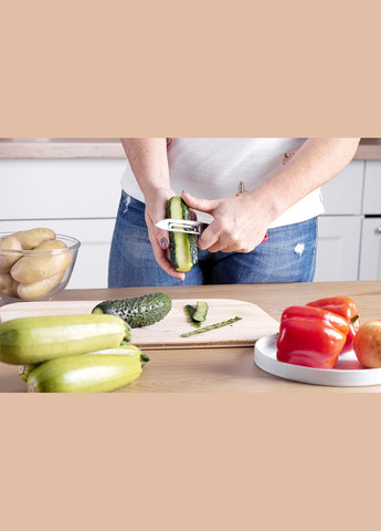 Ніж 2в1 економка овочечистка рибочистка великий з пластмасовою ручкою для очищення овочів та фруктів 20.5 см Рожевий Kitchette (304153203)