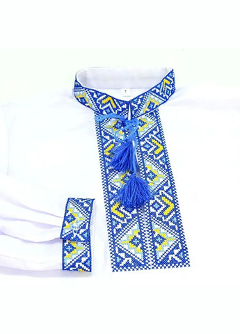 Белая вышиванка для мальчика желто-голубая Козачок узор орнамент поплин (317948566)