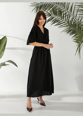 Черное повседневный хлопковое платье клеш Garna однотонное