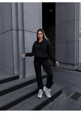 Костюм жiночий флісовий на кнопках чорного кольору 39358 Fashion (407745401)