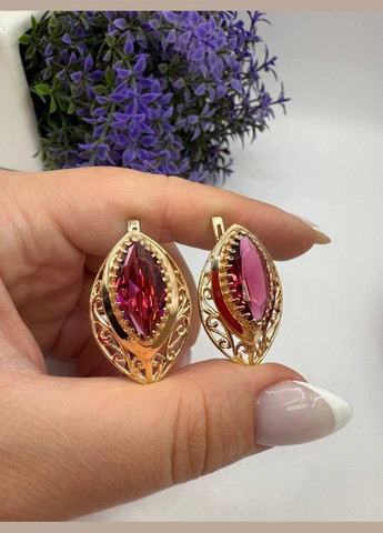 Серебряный комплект 925 проба с золотыми напайками 375 пробы Аврора кольца и серьги Позолота красный No Brand (346275705)