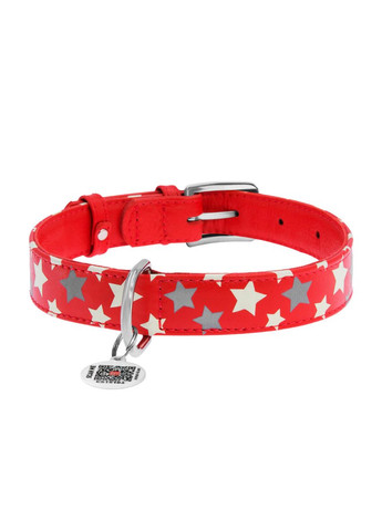 Ошейник кожаный Glamour с QR тегом, "Звёздочка", светоотражающий,, Ш 25 мм, Дл 38-49 см WAUDOG (323159784)