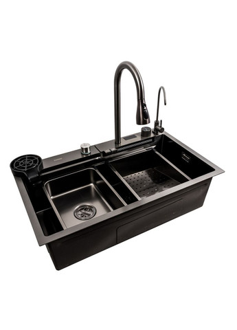 Кухонная мойка 75*45G черная Handmade "Водопад" Platinum (336936430)