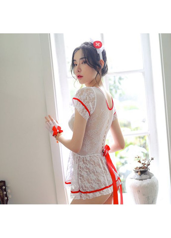 Белый демисезонный эротический прозрачный игровой костюм "медсестра" s-м белый No Brand