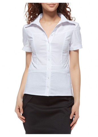 Біла сорочка з коротким рукавом, кокеткою та імітацією пояса Р78 2 Льва (354331487)