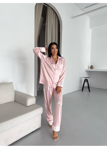 Розовая всесезон женская пижама в розовом цвете. рубашка + брюки No Brand