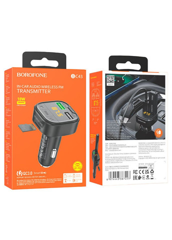 АЗП з FM-модулятором QC3.0 car BT FM transmitter 18W Black (BC43B) Borofone BC43 Flash (324416898)
