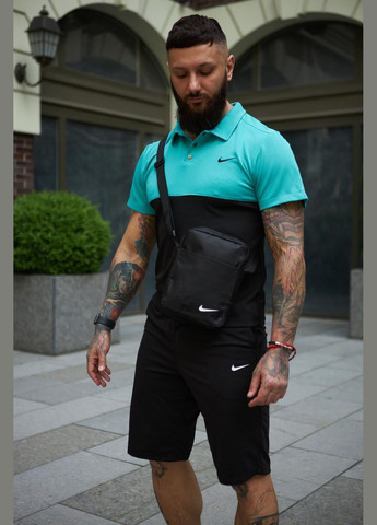 Комплект чоловічий : поло бірюзово-чорне + шорти чорні + барсетка чорна No Brand (340715428)