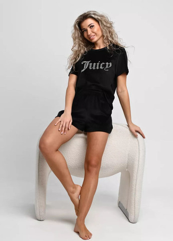 Чорна всесезон жіноча велюрова піжама juicy футболка + шорти FS