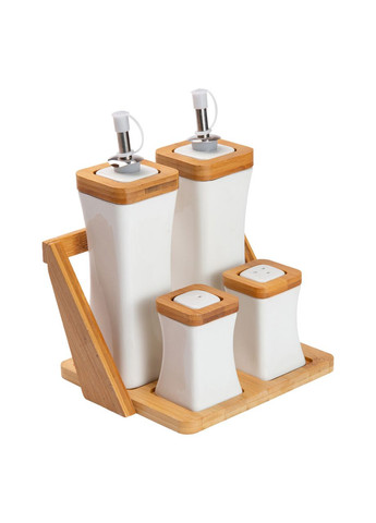 Набір для спецій керамічний 4 предмети на бамбуковій підставці HP-1221 (A-032969) Yiwu (354825453)