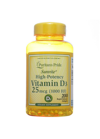 Вітамін Д3, Vitamin D3 1000 IU,, 200 капсул Puritans Pride (366547734)