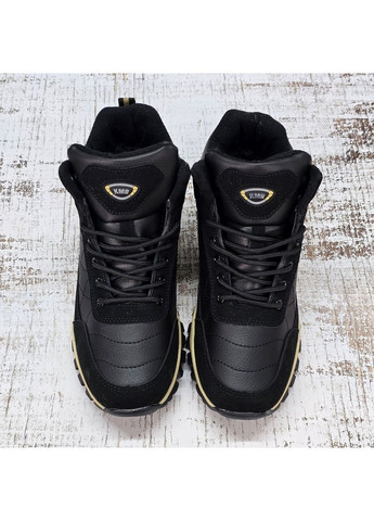 Черные зимние ботинки мужские зимние черные спортивного типа меховые KMB