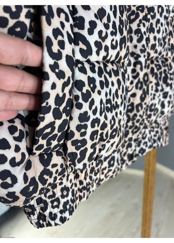 Бежева демісезонна куртка жіноча 9006 коротка з капюшоном леопардовий принт на резинці демісезонна бежева Lady yep