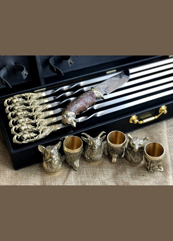 Набор шампуров с ножом и бронзовыми рюмками в кейсе Люкс 14 предметов 47330054 NB Art (346530130)