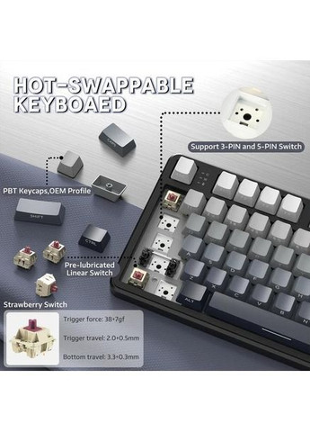 Беспроводная механическая Клавиатура GRADIENT + наклейки укр раскладки, RGB Подсветка ATTACK SHARK X87 (363555662)