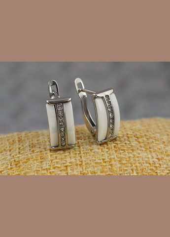 Серьги галстук с белой керамикой 1.6 см серебристые Xuping Jewelry (316433586)