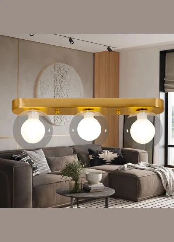 "Тройной светильник с 3 шаровидными плафонами "Glass Trio Light" (61-X100F-3 BRZ+CLWH (380)). No Brand (370069913)