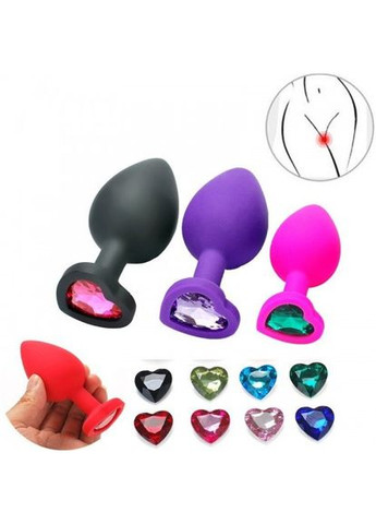 Анальна пробка М 3.4 см силіконова середня з каменем у формі серця TOYFA Silicon Plug + мішечок Рожевий Focus (303911116)