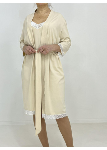 Женский комплект с кружевом (ночная рубашка + халат) Pars 52 Кремовый (29648747-5) Triko (316502729)