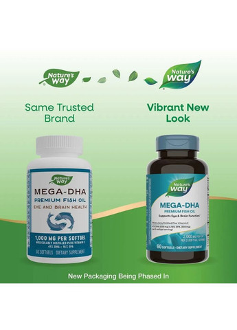 Рыбий жир + витамин Е Mega-DHA концентрат 1000 мг 60 гелевых капсул Nature's Way (362411762)