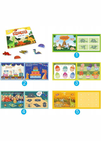 Розвиваюча книга Монтессорі на липучці Quiet Book Динозаври No Brand (303425546)