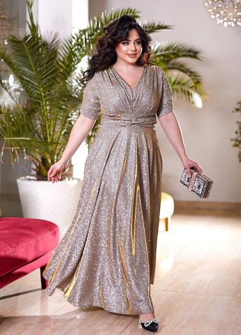 Бронзовое праздничный, карнавальный, коктейльное, вечернее вечернее платье макси с глиттером блестящее ампир праздничное колокол, клеш, в стиле ампир No Brand однотонное