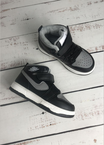 Комбіновані Осінні кросівки хайтопи демісезонні дитячі на хлопчика чорно-сірий (1061) Paliament