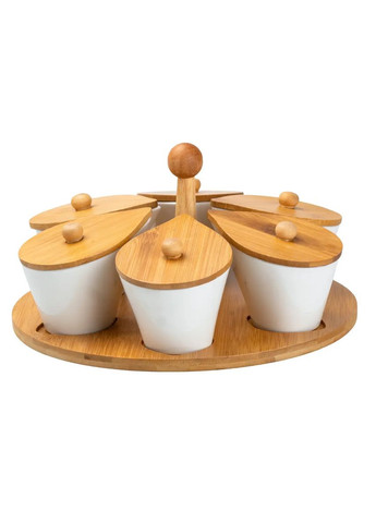 Набор баночек для сыпучих продуктов 6 штук на бамбуковой подставке TS Kitchen (323160098)