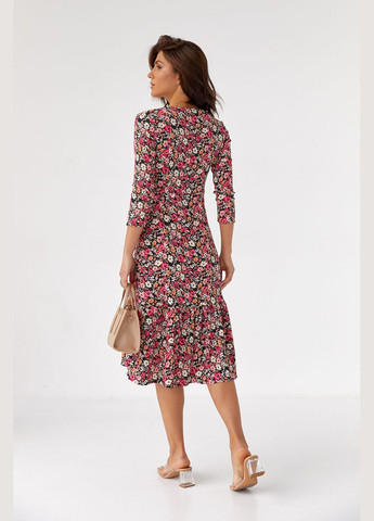 Розовое повседневный платье миди с цветочным принтом 80349 Lurex с цветочным принтом