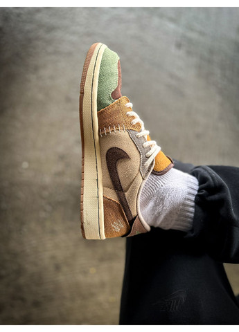 Коричневі Осінні кросівки чоловічі і жіночі Nike Air Jordan Retro 1 Low OG Zion Williamson Voodoo | Найк Аір Джордан Ретро 1