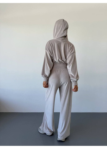 Бежева демісезонна костюм трійка трикотаж велюр,топ,кофта на штани Україна