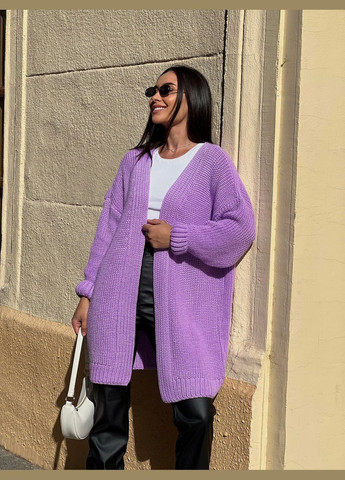 Жіночий напіввовняний кардиган бузкового кольору 31460 No Brand (323643641)