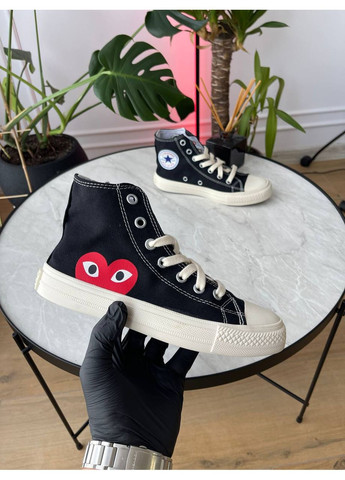 Черно-белые демисезонные кроссовки мужские и женские converse x comme des garcons play chuck | конверс черно-белые No Brand
