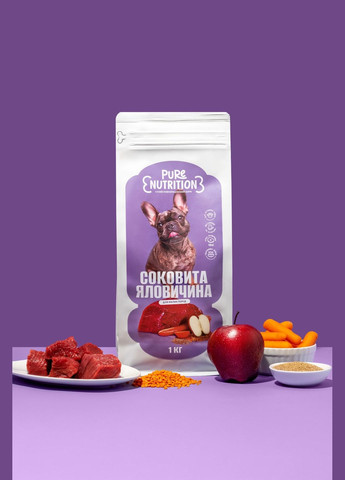 Сухой полнорационный корм "Сочная говядина" для собак малых пород, 1 кг Pure Nutrition (338384901)