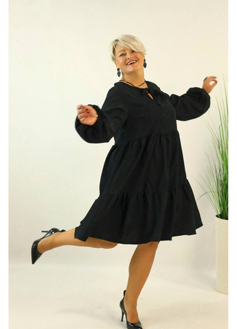 Черное праздничный, повседневный, кэжуал, деловое женское платье с воланами а-силуэт Style Point однотонное