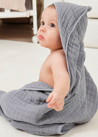 Дитячий рушник з капюшоном органічна бавовна (муслін) 6-шарів, гіпоалергенний - 80 x 80 см 0 - 2 років Сірий Lovely Svi однотонний сірий