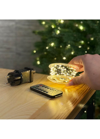 Светодиодная гирлянда 50 метров тёплый белый свет зелёный провод 500 LED 8 режимов с пультом Роса (363114657)