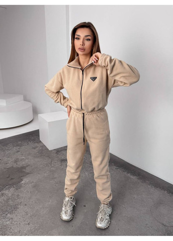 Женский теплый комбинезон из флиса Fashion бежевый