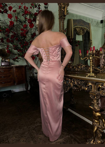 Пудрова святковий, коктейльна, вечірня корсетна сукня з відкритими плечима, з корсетом Україна