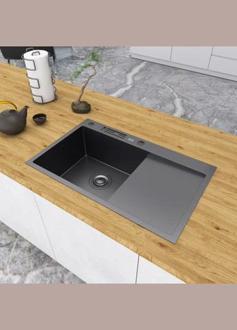 Черная кухонная мойка с правым крылом нержавейка 1.5 мм NB-7848(R) Nett (336939039)