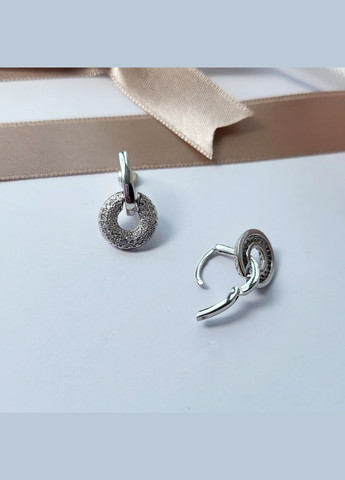 Срібні сережки з підвіскою Коло із Білими каменями срібло 925 проби Родоване 5149р 3.40г No Brand (306741930)