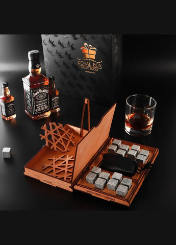 Подарочный набор камней для виски на 16 шт в деревянной коробке коричневый Whisky Stones Handmade WS005 (345646803)