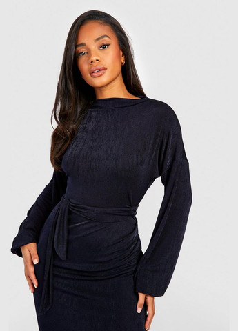 Темно-синее коктейльное платье Boohoo однотонное