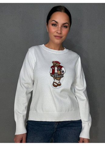 Білий демісезонний светр жіночий a-n 2609 з нашивкою ведмедика оверсайз базовий one size No Brand