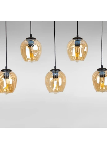 Люстра підвісна Лофт LS-17191F-5 BK+BR (700) чорна, плафон бурштиновий Light House (382045432)