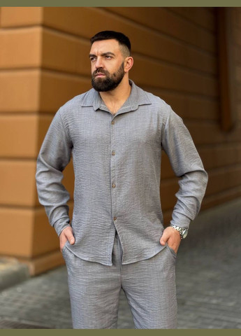 Серый летний костюм с рубашкой, брючный Україна Your style